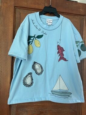 Denim and Flower Light Blue Graphic Tee - Lemon & Nautical Print